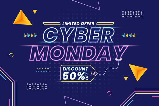 Cyber monday sale banner with geometric shapes