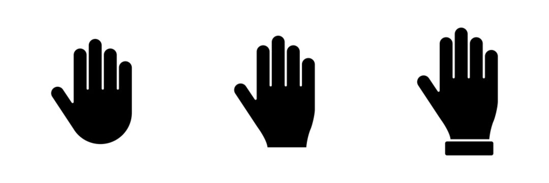 Conjunto de iono de palma de mano humana. Concepto de detenerse. Icono de aviso de detenerse. Ilustración vectorial