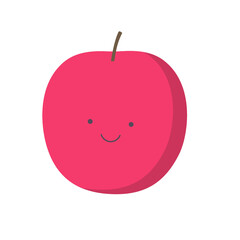 1個のリンゴの実が微笑んでいる主線なしのカラーイラスト