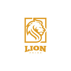 Outline line art lion leo head face hair silhouette on rectagle logo vector icon © putra_purwanto
