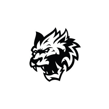 Angry wolf head outline silhouette illustration logo icon in black and white color