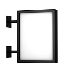 Black signboard with blank white sign mock up isolated on white. 3D illustration.	