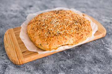 homemade bread with mixed seeds and herbs, simple ingredients concept