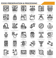 Food preservation and processing icon set.