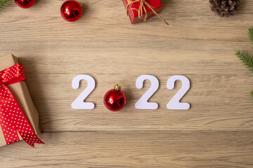 2022 Happy New Year with Christmas decoration. New Start, Resolution, Goals, Plan, Action and Mission Concept
