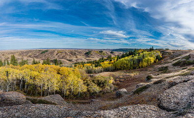 View of fall colors from the Conglomerate Cliffs lookout in Cypress Hills, SK