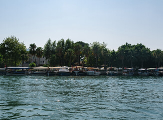 Boat pier near hotel in Turkey shot
