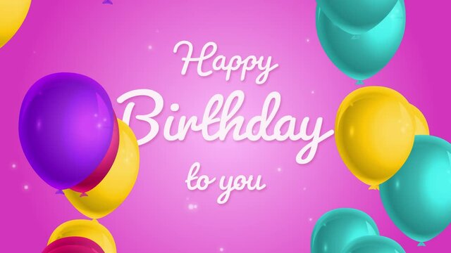 Happy Birthday  With Colorful Flying Balons on Pink Background Sameles Loop. Motion Graphics Featuring Happy Birthday Animated Shapes and Particles. Can Be Used By Screen Saver on Your Birthday Party