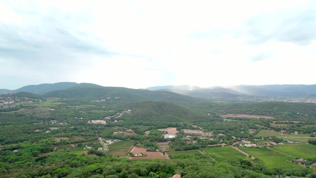 Pedestal shot of the Gassin village from south of France