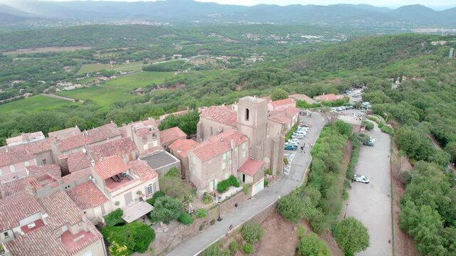Orbit shot of the Gassin village from south of France