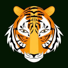 Tiger head full face. Vector engraving