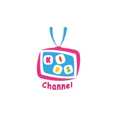 Kids Channel Logo Design. With tv, television icon. Simple, colorful, and premium logo template