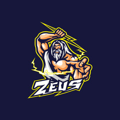 Zeus mascot logo design vector with modern illustration concept style for badge, emblem and t shirt printing. Angry zeus illustration for sport and esport team. - obrazy, fototapety, plakaty