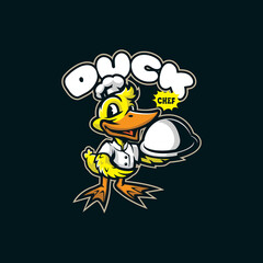 Duck mascot logo design vector with modern illustration concept style for badge, emblem and t shirt printing. Duck chef illustration.