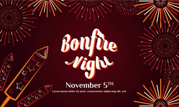 Bonfire Night Flayer. Guy Fawkes Day Background or Greeting Card Design. With gunpowder, fireworks, and bonfire icon. Premium vector template