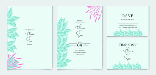 Fototapeta na wymiar wedding invitation card with flower and leaves and Elegant greenery on wedding invitation card template