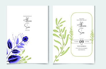 wedding invitation card with flower and leaves and Elegant greenery on wedding invitation card template
