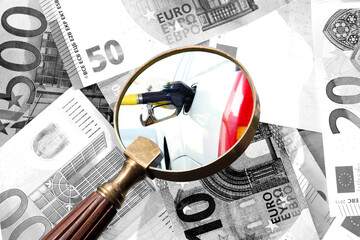 Euro Geldscheine, Auto und die Tankkosten