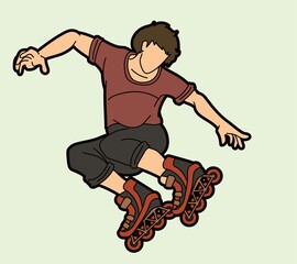 Fototapeta na wymiar Roller blade Roller Skate Player Extreme Sport Cartoon Graphic Vector