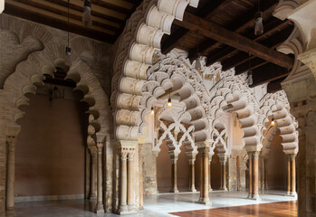 Aljaferia Palace. North gate arches Patio de Santa Isabel. Zaragoza, Aragon, Spain