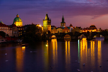 Obraz na płótnie Canvas Night view of Charles bridge. Prague. Czech Republic