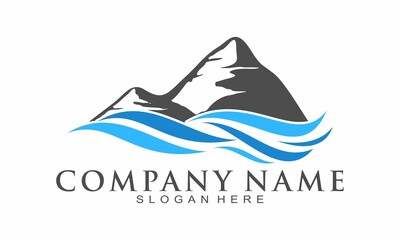 Elegant mountain and wave logo design
