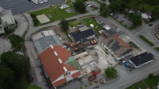 The downtown area of the small factory Town Slemmestad in Norway. The town is going through a change and this is one of the last videos of the town center before it is completely changed.