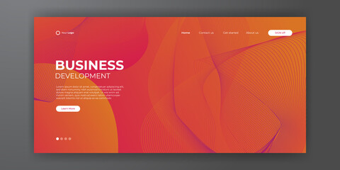 Modern red orange business landing page template with abstract modern 3D background. Dynamic gradient composition. Design for landing pages, covers, flyers, presentations, banners. Vector illustration