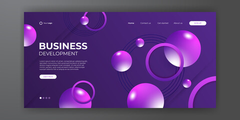 Modern purple business landing page template with abstract modern 3D background. Dynamic gradient composition. Design for landing pages, covers, flyers, presentations, banners. Vector illustration - obrazy, fototapety, plakaty