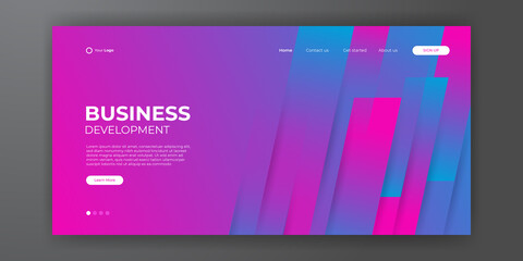 Modern blue red business landing page template with abstract modern 3D background. Dynamic gradient composition. Design for landing pages, covers, flyers, presentations, banners. Vector illustration