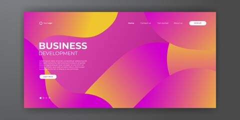Modern business landing page template with abstract modern 3D background. Dynamic gradient composition. Design for landing pages, covers, brochures, flyers, presentations, banners. Vector illustration