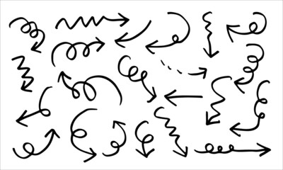 doodle design elements. hand drawn arrows isolated on white background. Vector illustration.