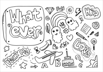 Set of cute doodle on white background.kids doodle.vector illustration.