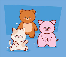 three kawaii animals characters