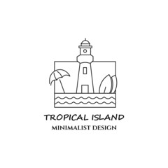 paradise tropical island line art icon logo minimalist vector illustration