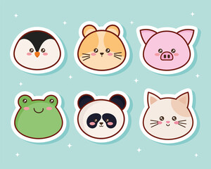 kawaii six animals characters