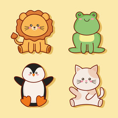 Naklejka premium four kawaii animals characters