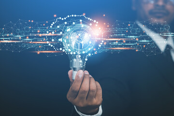 business people present creative electronic energy technology to modernize the processes of the brain technology business concept