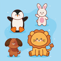 kawaii four animals characters