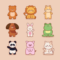 nine kawaii animals characters