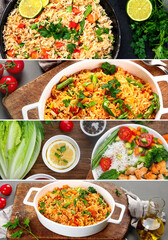 Collage made of fried rice assortment.