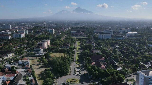 Scenic Aerial View of Mount Merapi in the Morning in Yogyakarta 