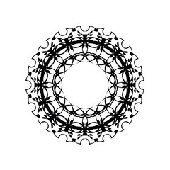 Round mandala. Black and white oriental pattern. Ethnic motif. Coloring. Tattoo template, henna ornament. Psychedelic vector.