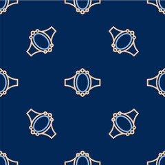 Line Diamond engagement ring icon isolated seamless pattern on blue background. Vector