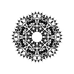 Round mandala. Black and white oriental pattern. Ethnic motif. Coloring. Tattoo template, henna ornament. Psychedelic vector.