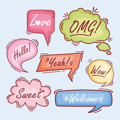 text balloons doodle seven icons
