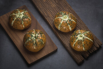Korean cream cheese bread stuffed with cream and garlic