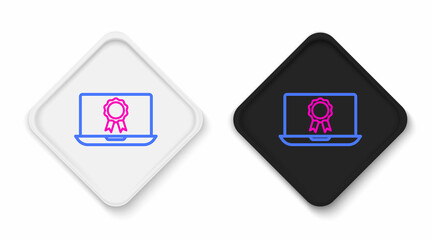 Line Online education with diploma icon isolated on white background. Diploma online at home. Webinar and video seminar learning. Colorful outline concept. Vector