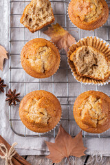 Homemade autumn cakes or muffins with nuts and spices
