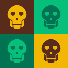 Pop art Skull icon isolated on color background. Happy Halloween party. Vector